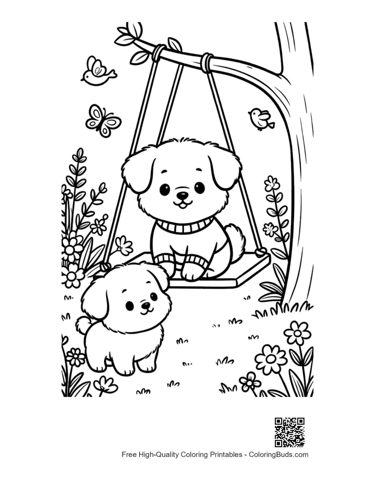 Cute dogs coloring page printable for kids
