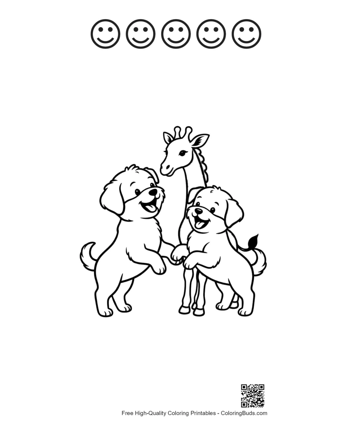 Puppies giraffe outline with happy faces printable