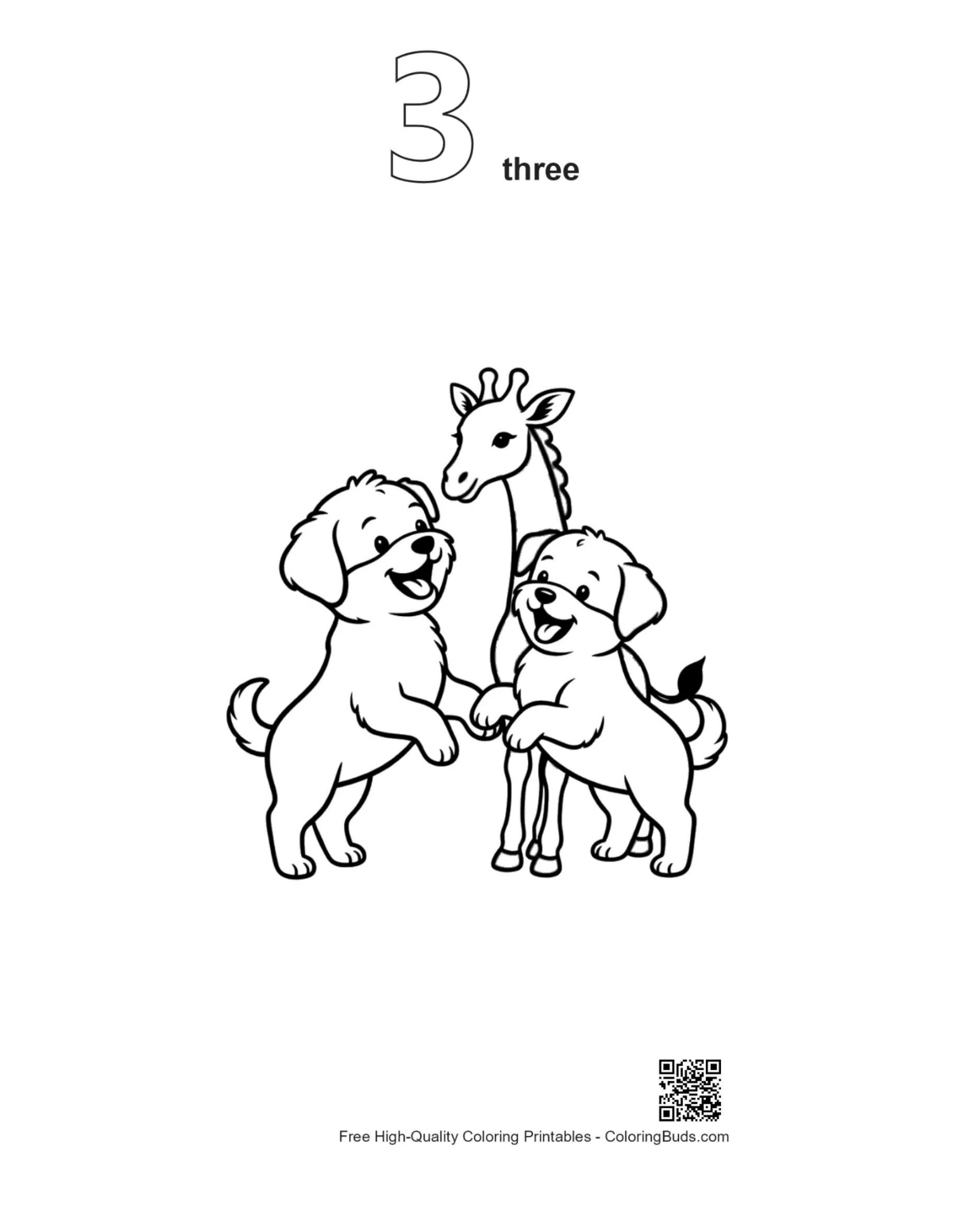 Puppies hugging giraffe outline #3 printable