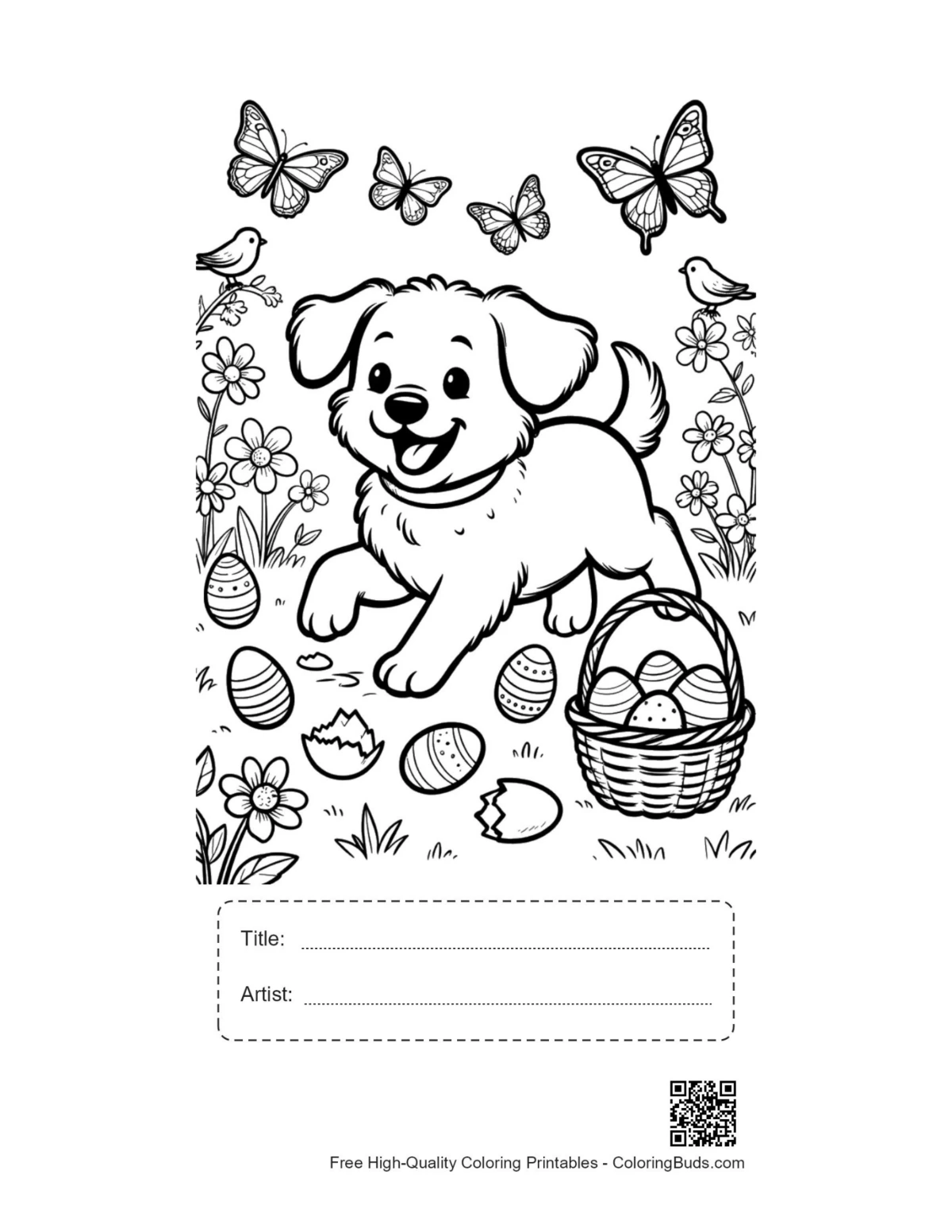 Cute puppy butterflies printable with title artist box