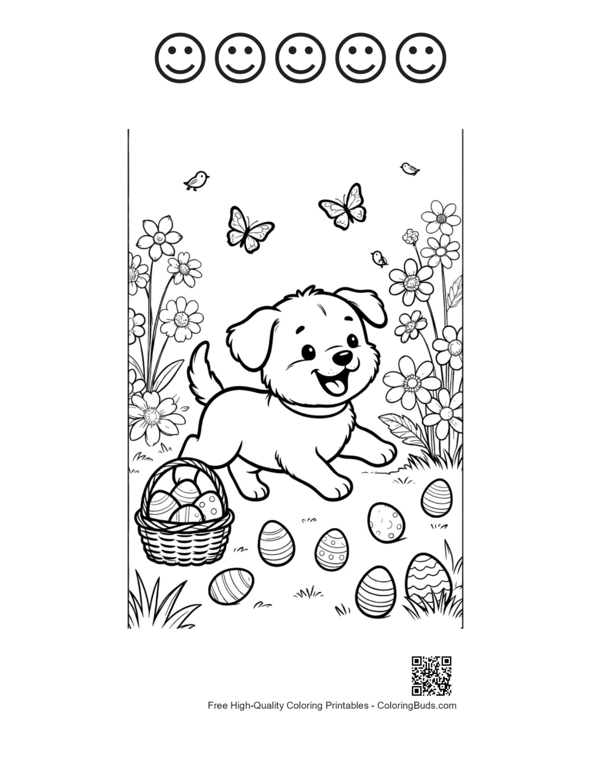 Cute dogs sheet with 5 happy faces printable