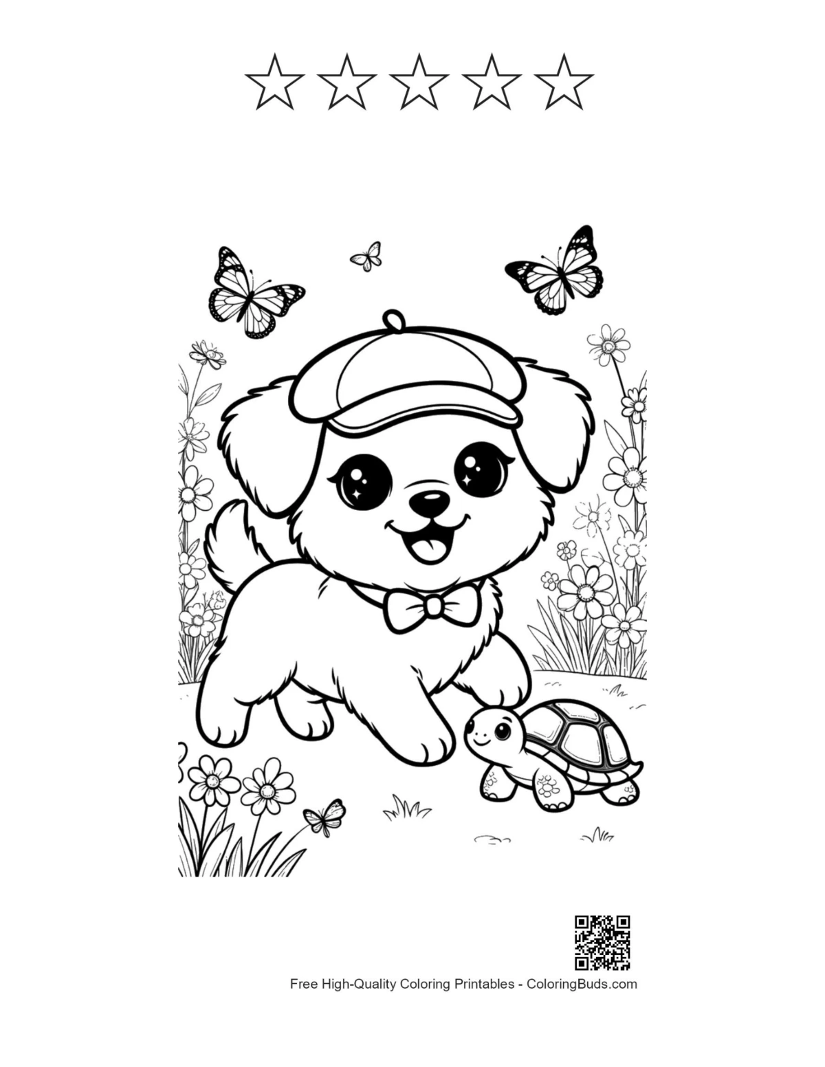 Cute dogs printable with 5 star outlines