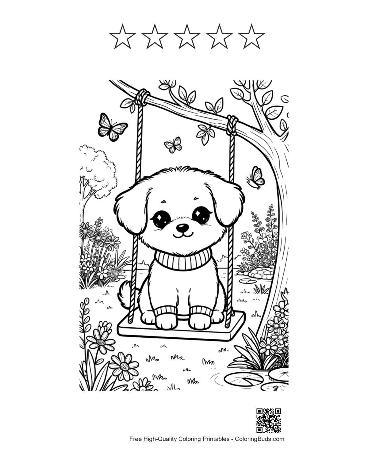 Cute dogs with 5 star outline printable