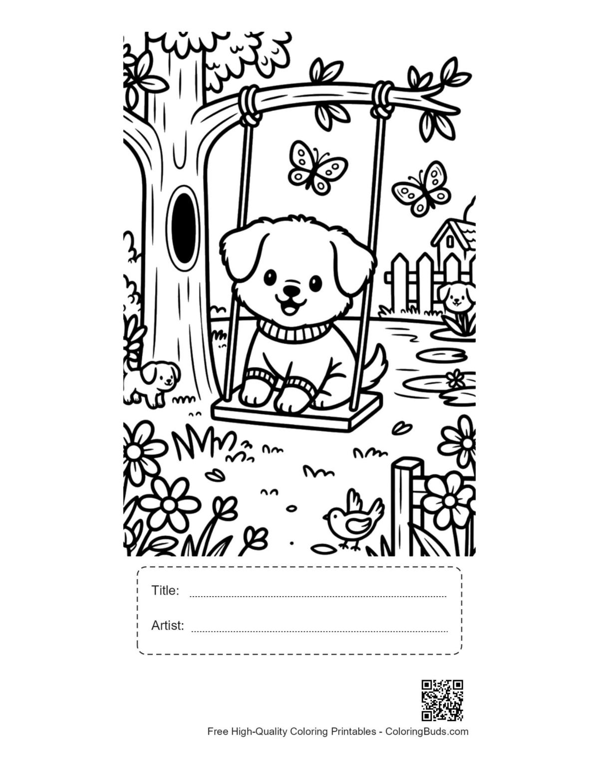 Happy dog swing printable with title artist box