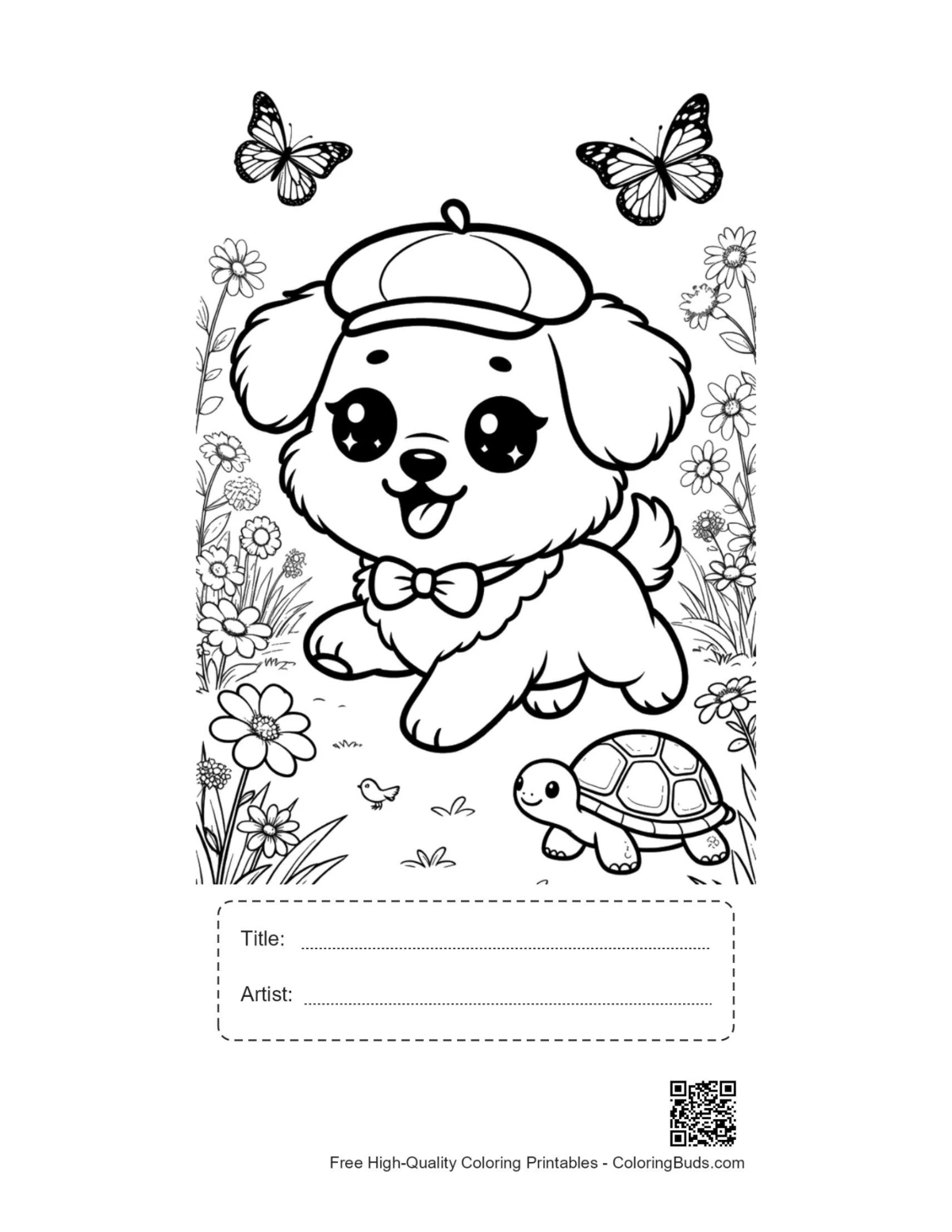 Happy puppy hat meadow printable with title box