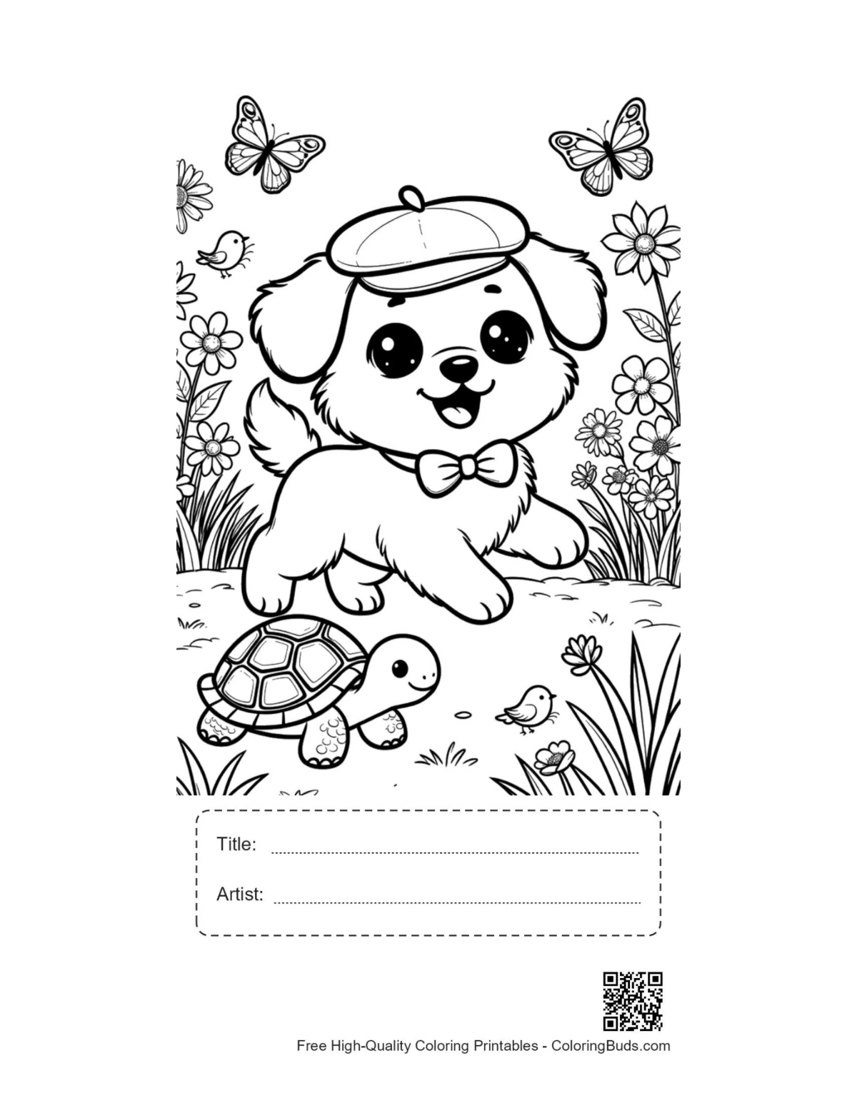 Small dog cap turtle printable with title artist box
