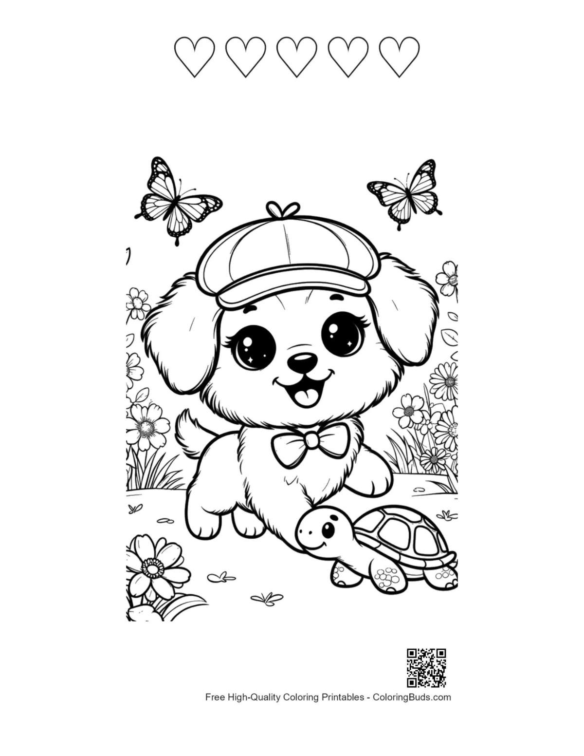 Puppy hat turtle with 5 hearts printable