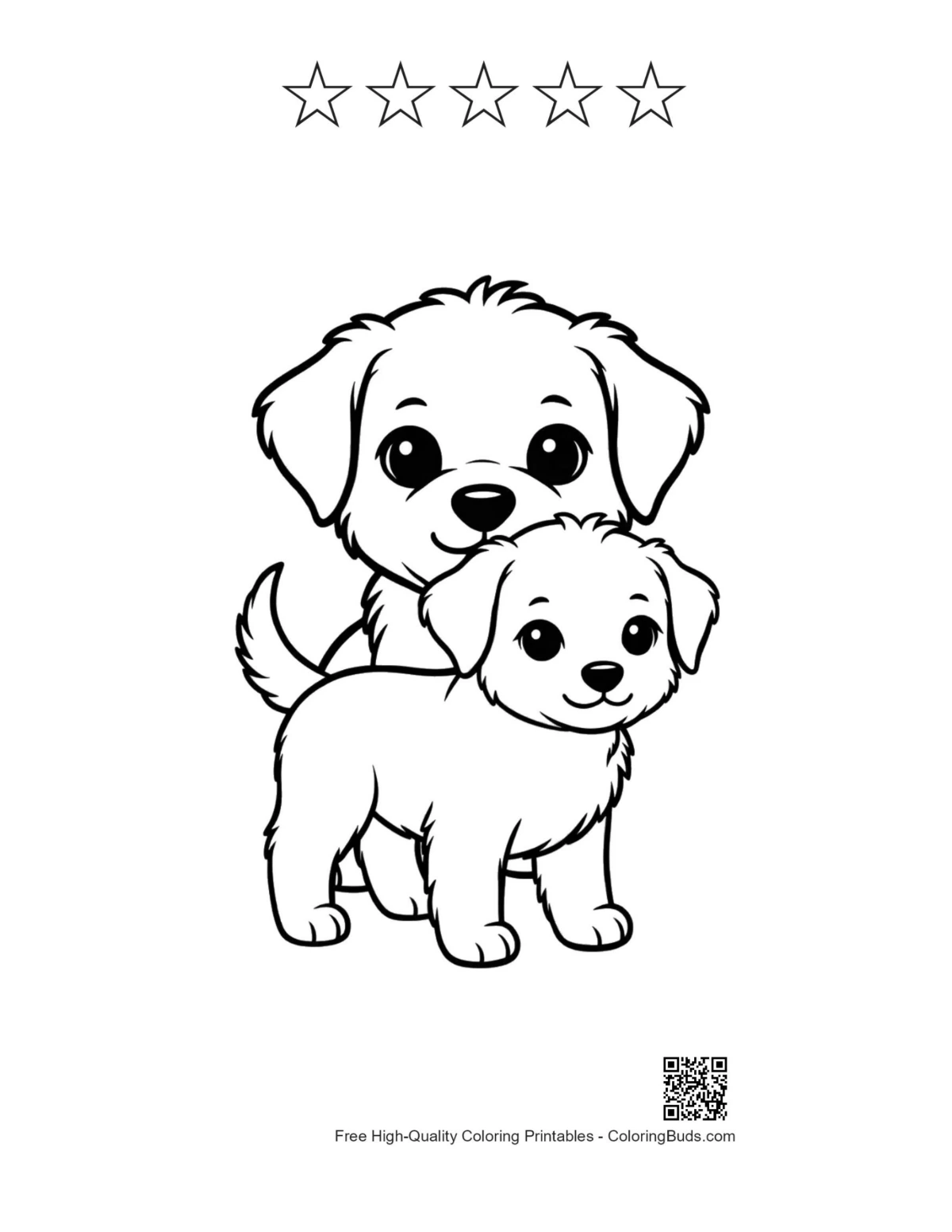 Fluffy puppies with 5 star outline printable
