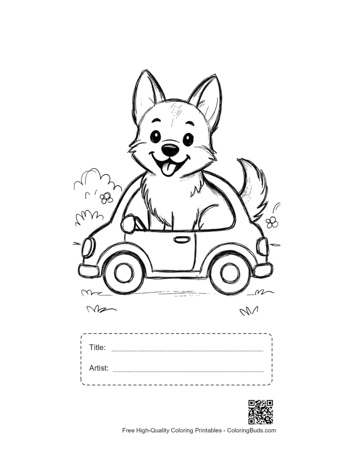 German Shepherd puppy car driver printable with title box