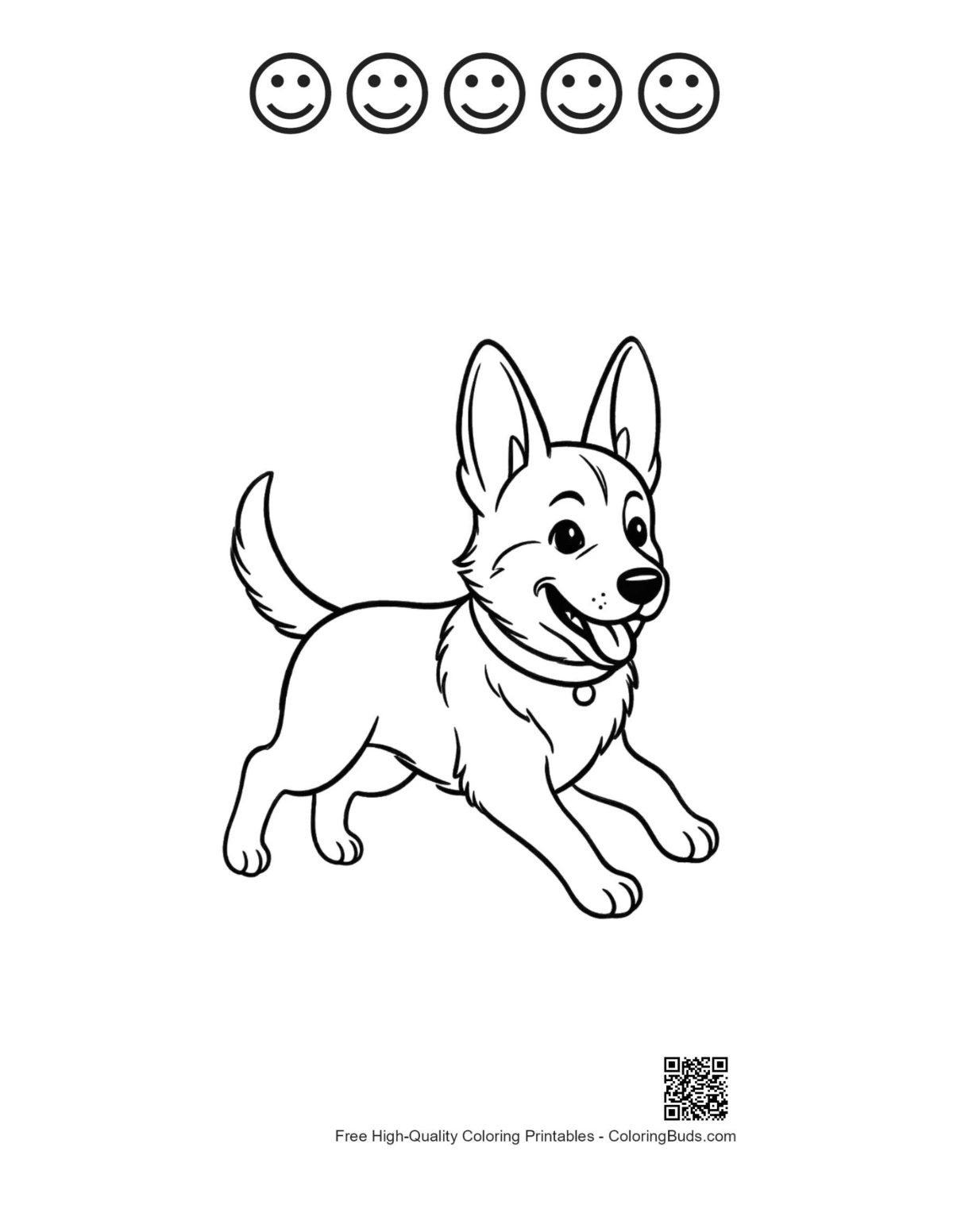 German Shepherd printable with 5 happy faces