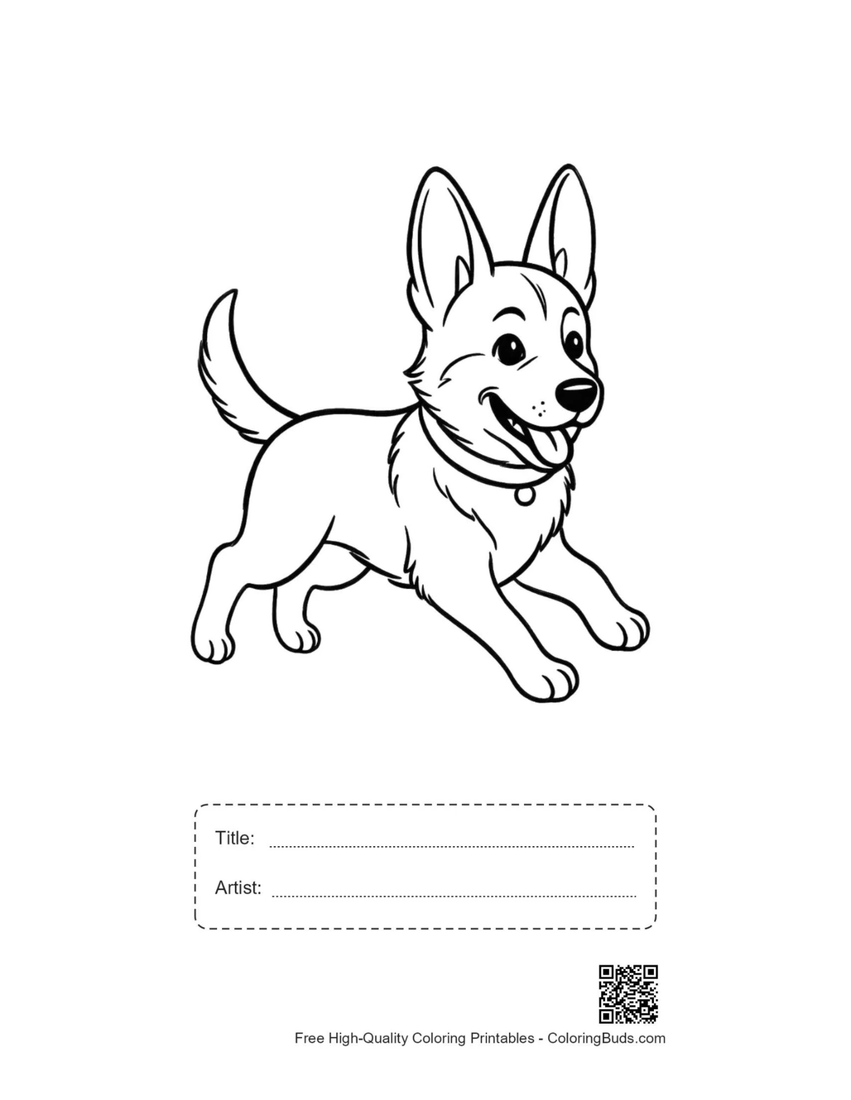 German Shepherd puppy printable with title artist box