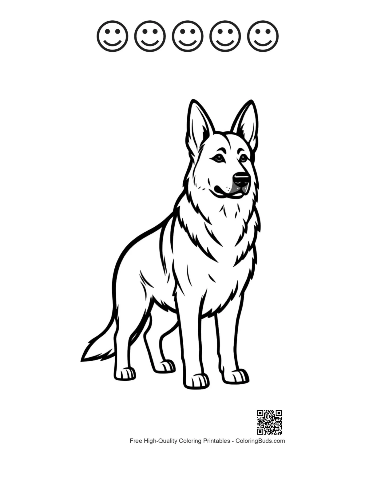 German Shepherd line art with happy faces printable