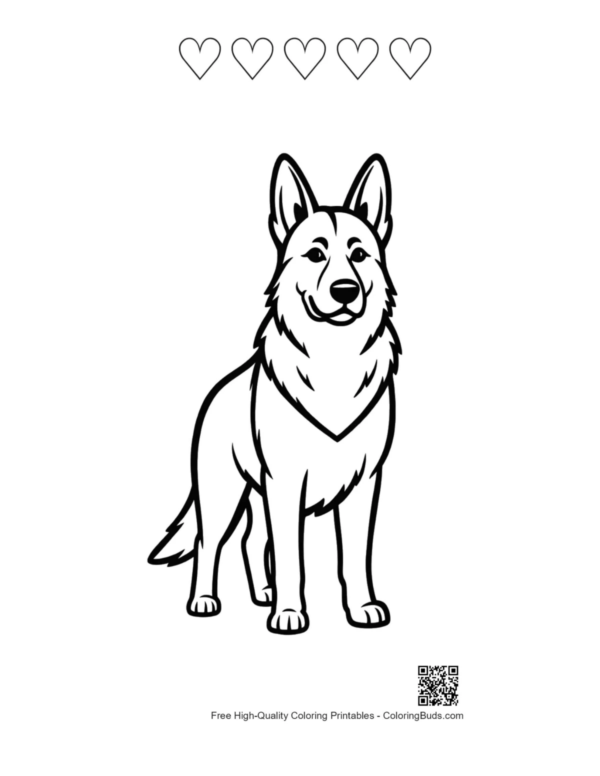 German Shepherd hearts outline printable
