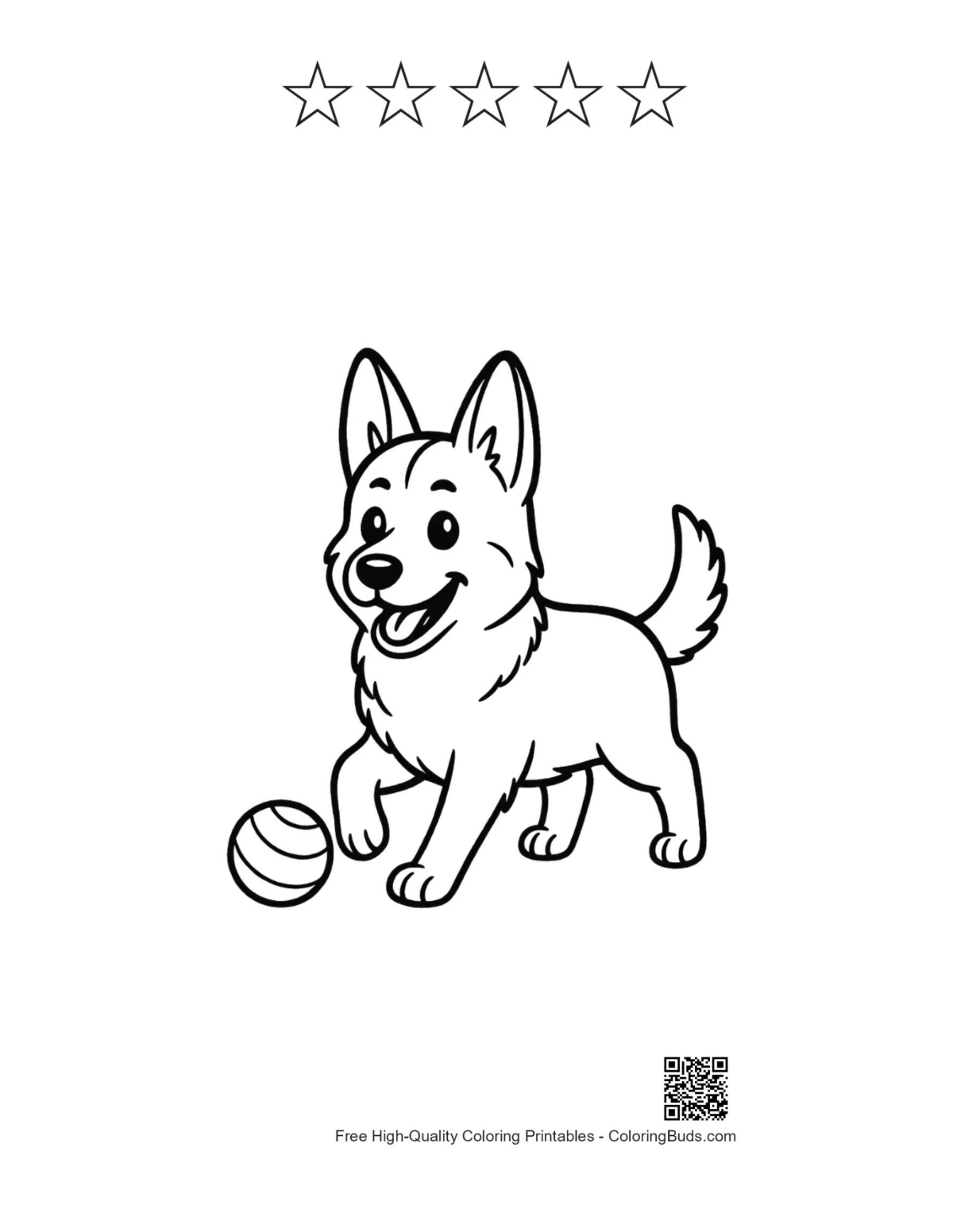 Cute German Shepherd with 5 stars outline