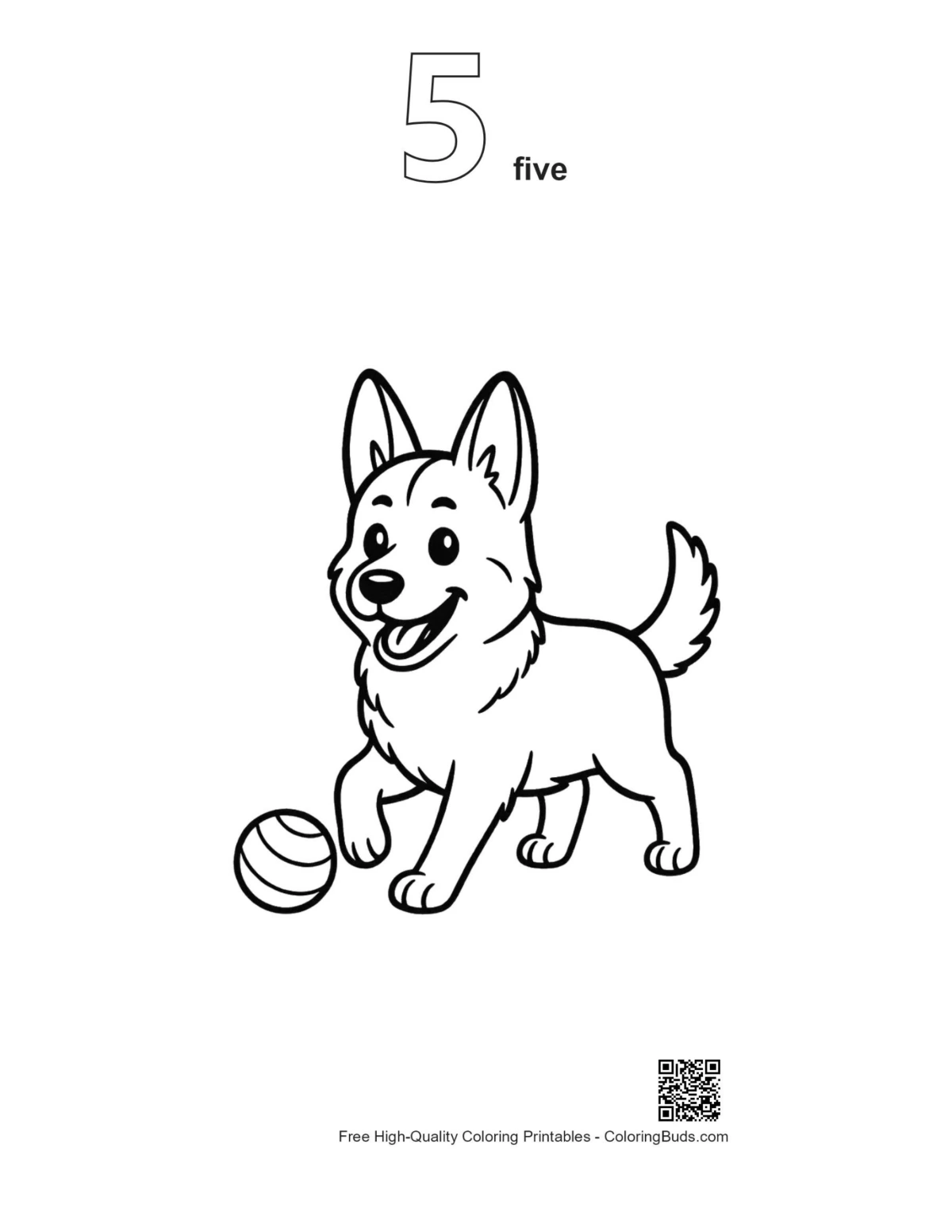 Cute German Shepherd outline number 5 printable