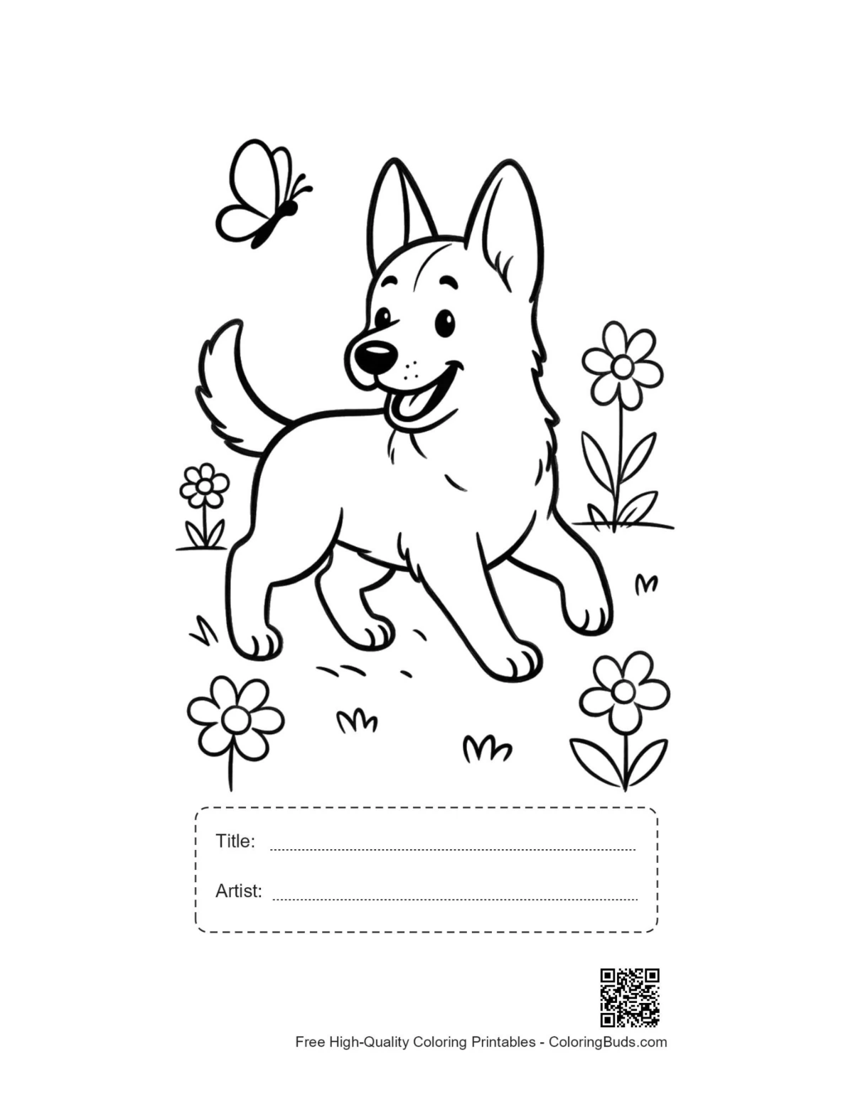 Cute German Shepherd printable with title box