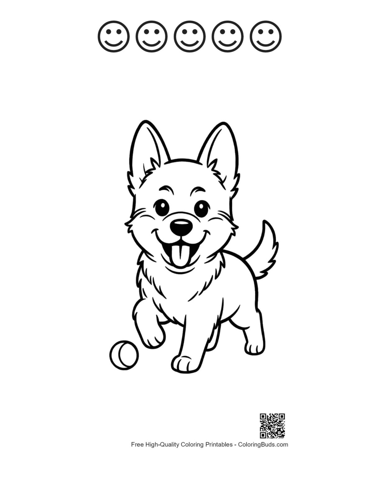 Happy faces with German Shepherd puppy chasing ball page