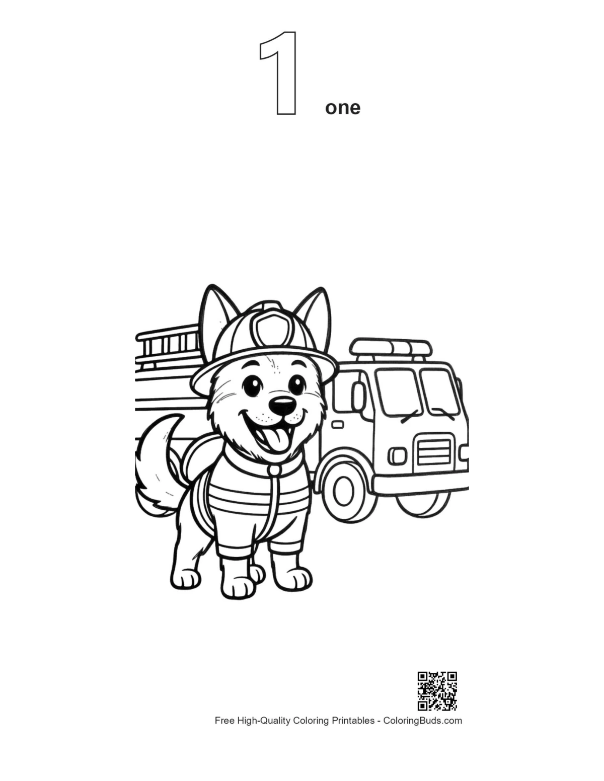 First outline of German Shepherd puppy fire captain coloring page