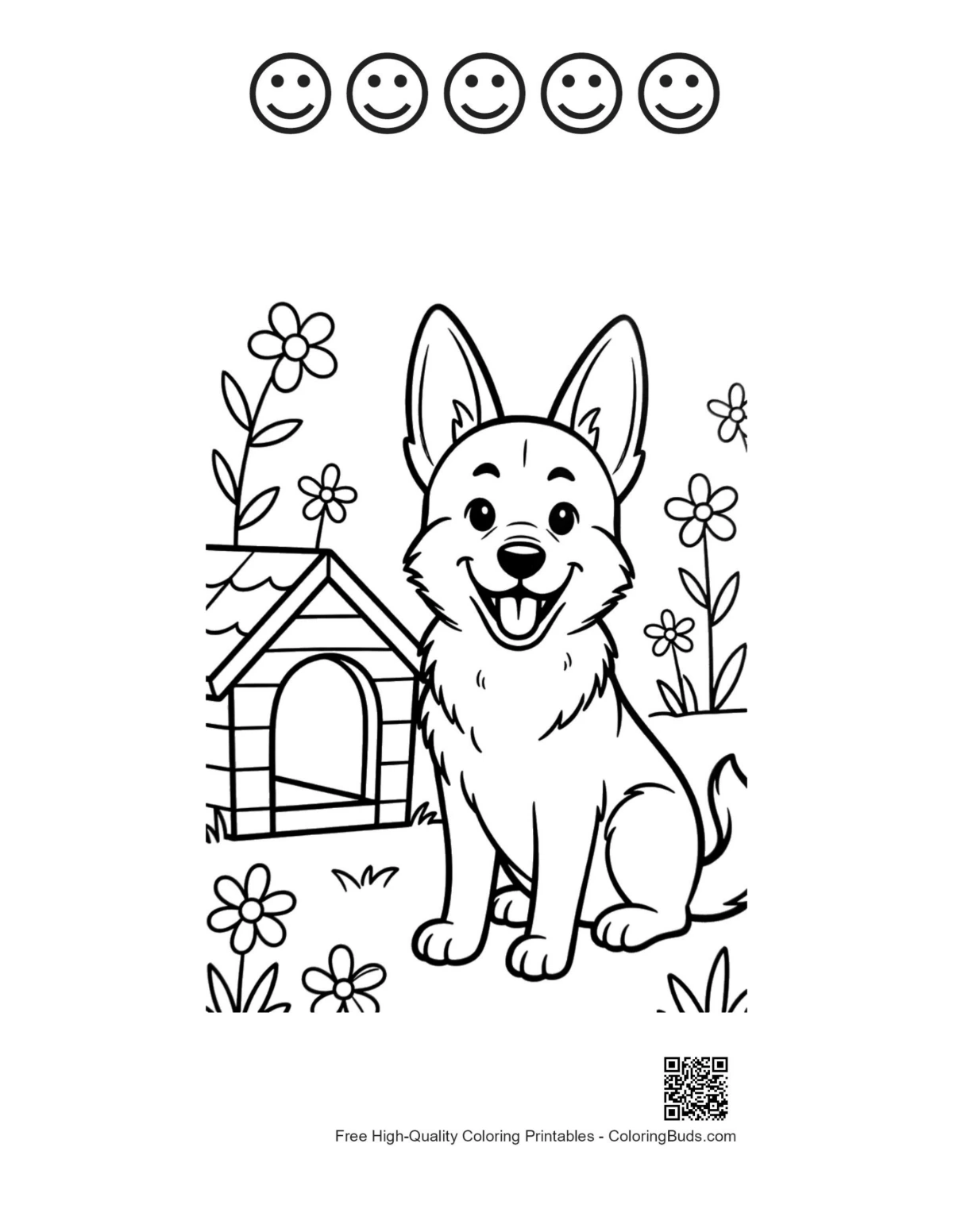 Cute German Shepherd with happy faces printable