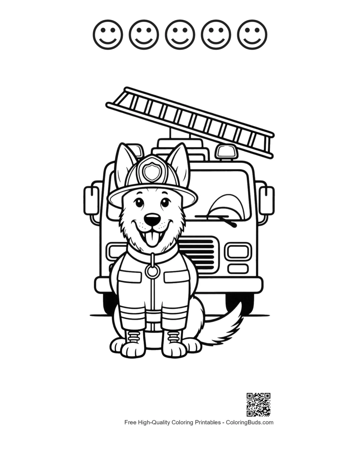 German Shepherd 5 happy faces outline printable