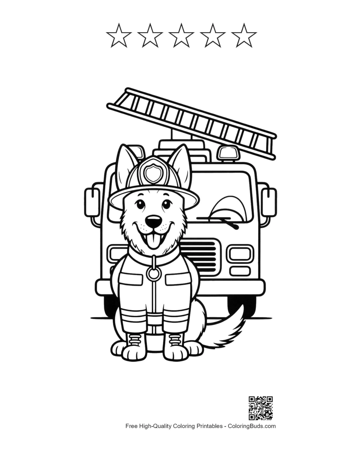 German Shepherd with 5 stars outline printable