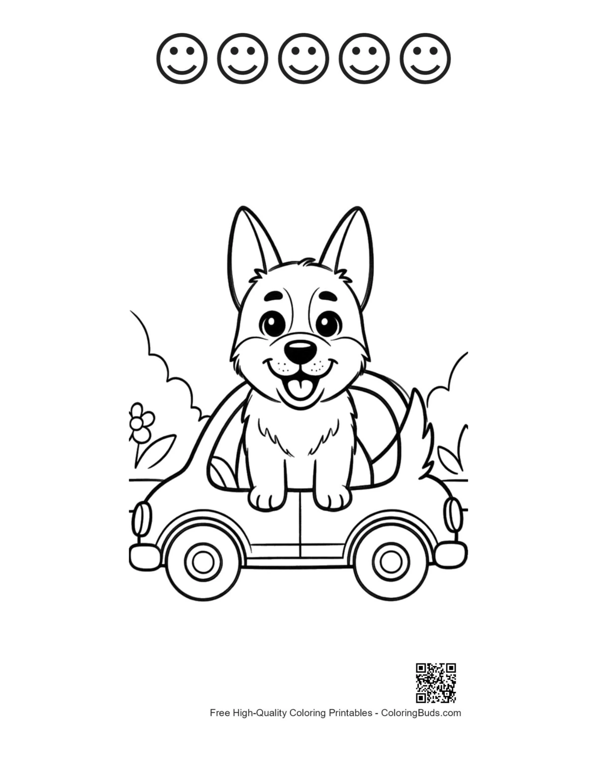 German Shepherd with 5 happy faces printable