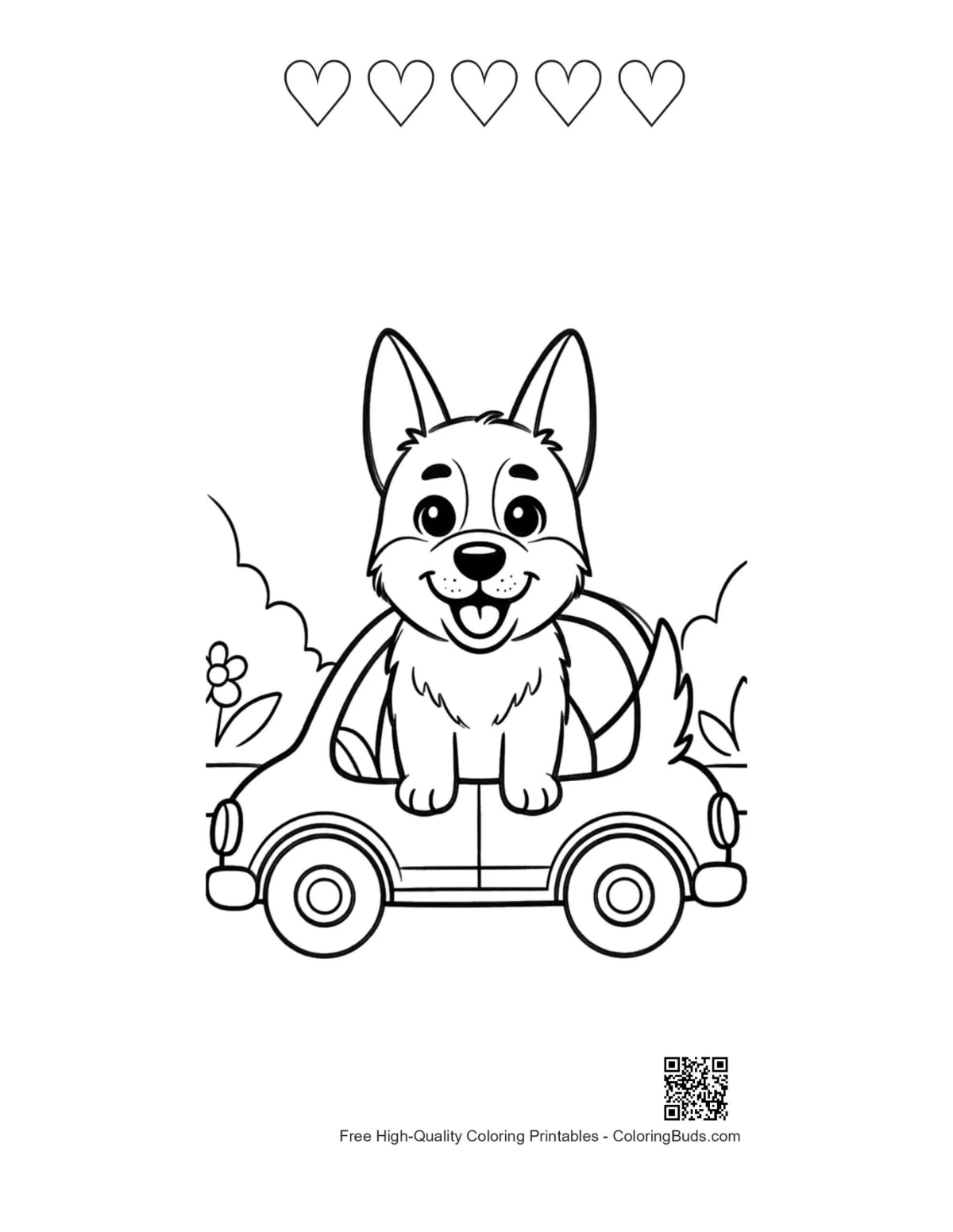 German Shepherd with 5 heart outlines for kids