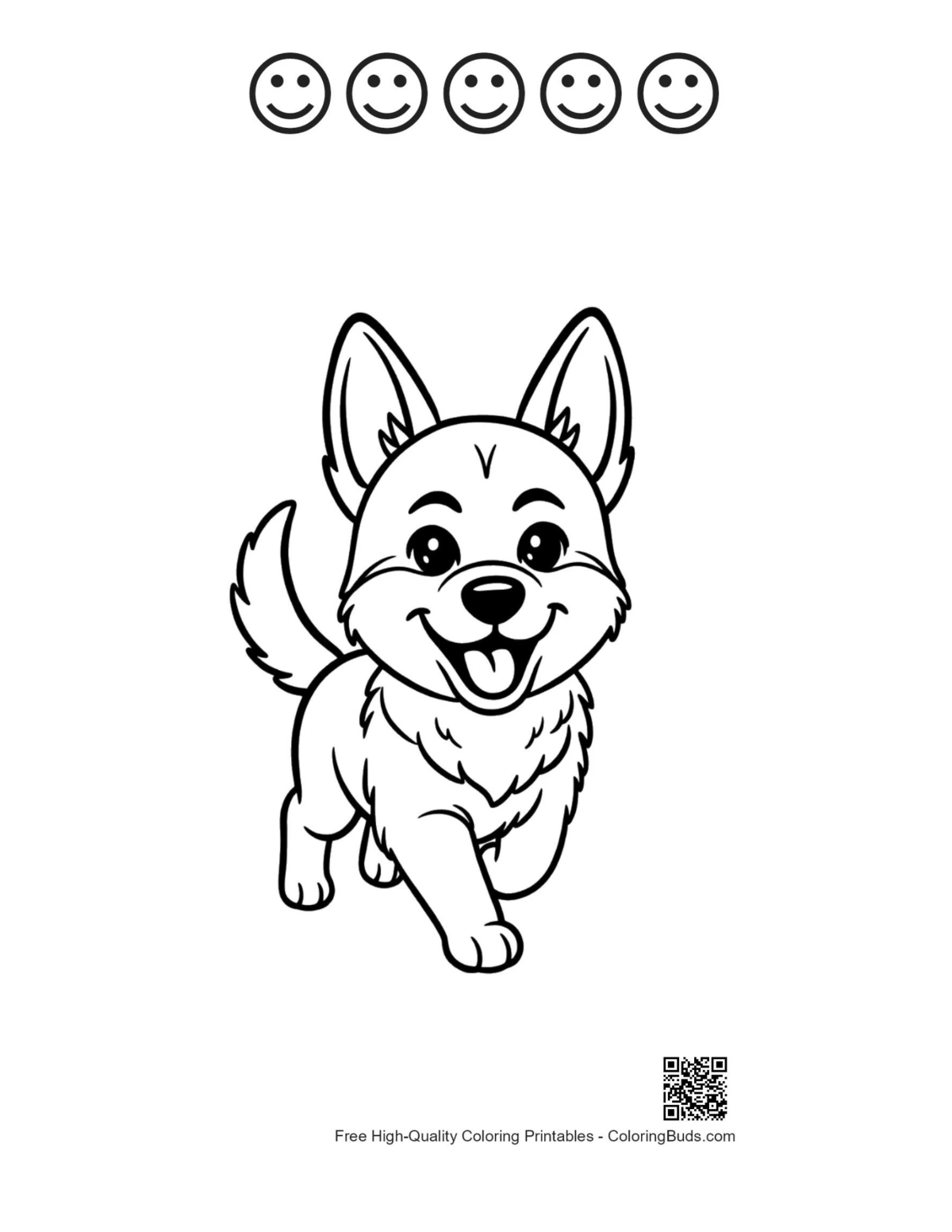 German Shepherd 5 happy faces coloring sheet
