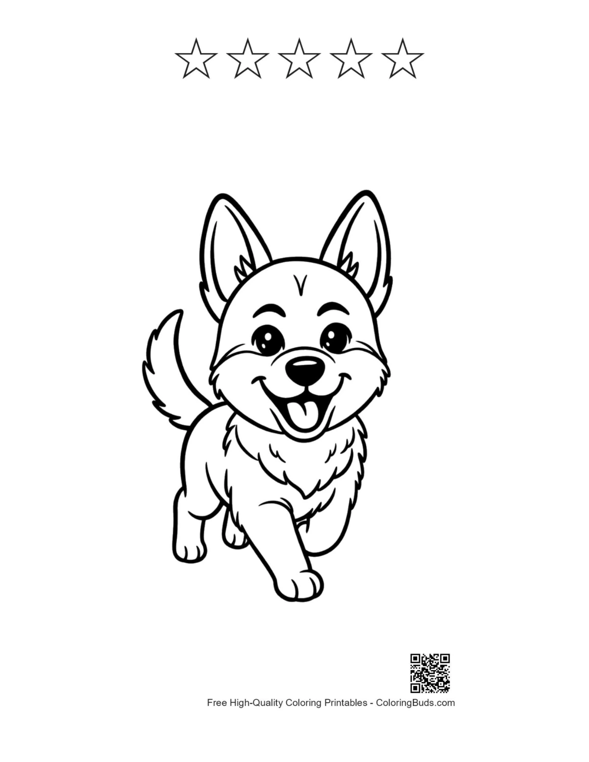 German Shepherd with 5 stars coloring printable