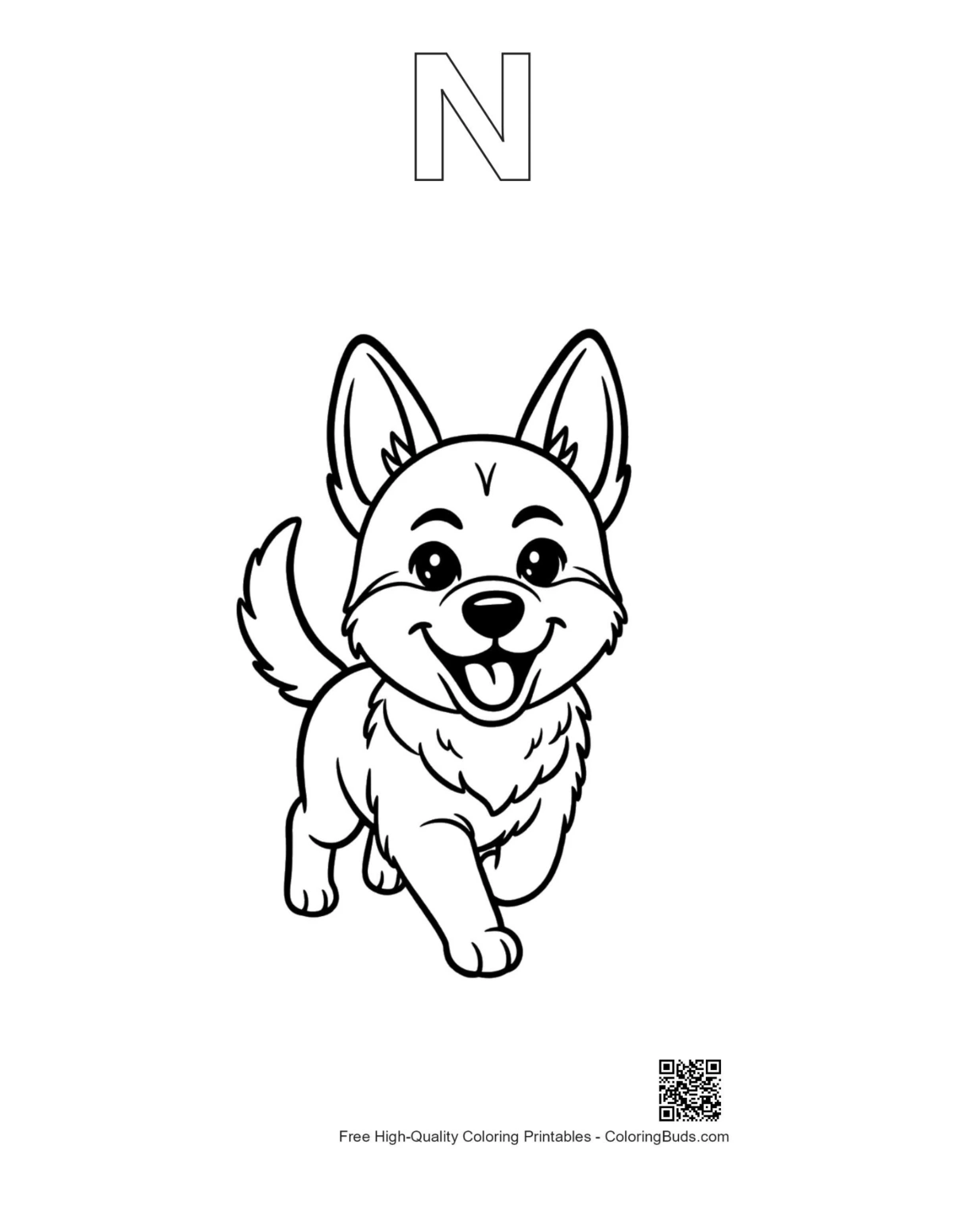 German Shepherd alphabet N coloring page printable