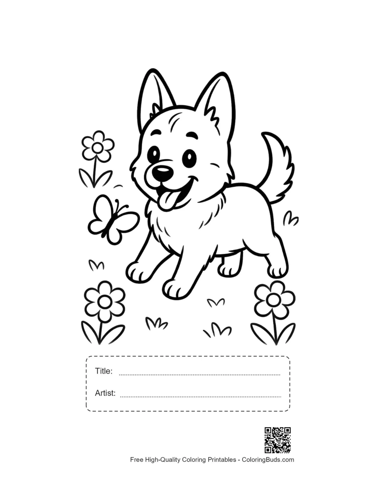 German Shepherd puppy printable with title artist box