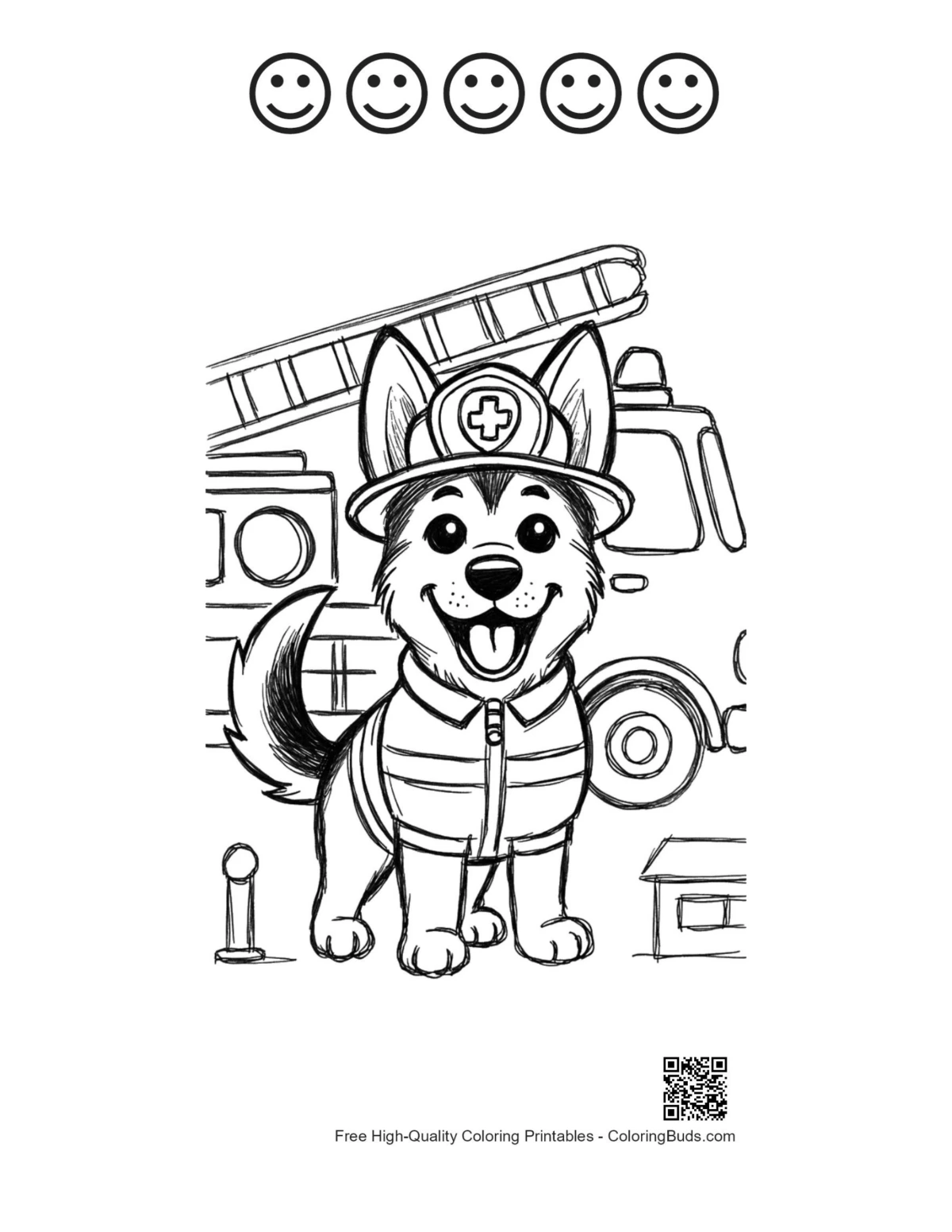 German Shepherd puppy with happy faces outline