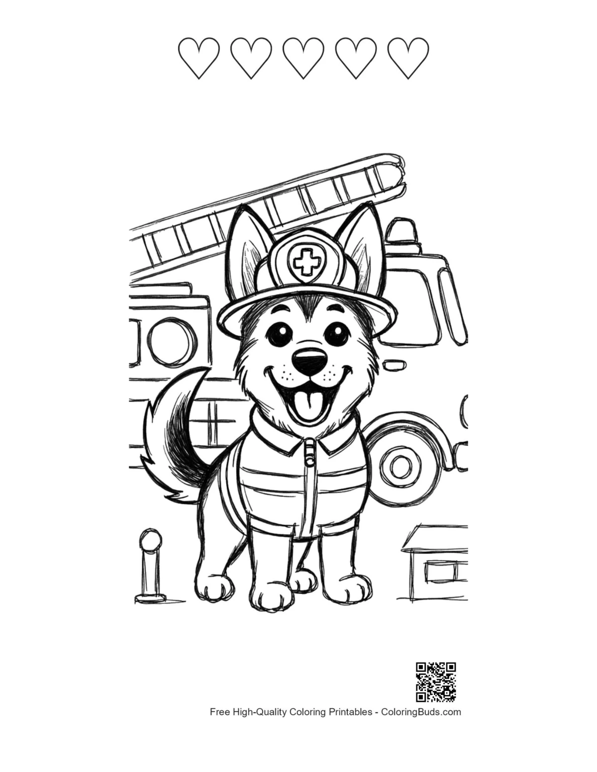 German Shepherd firefighter hearts printable