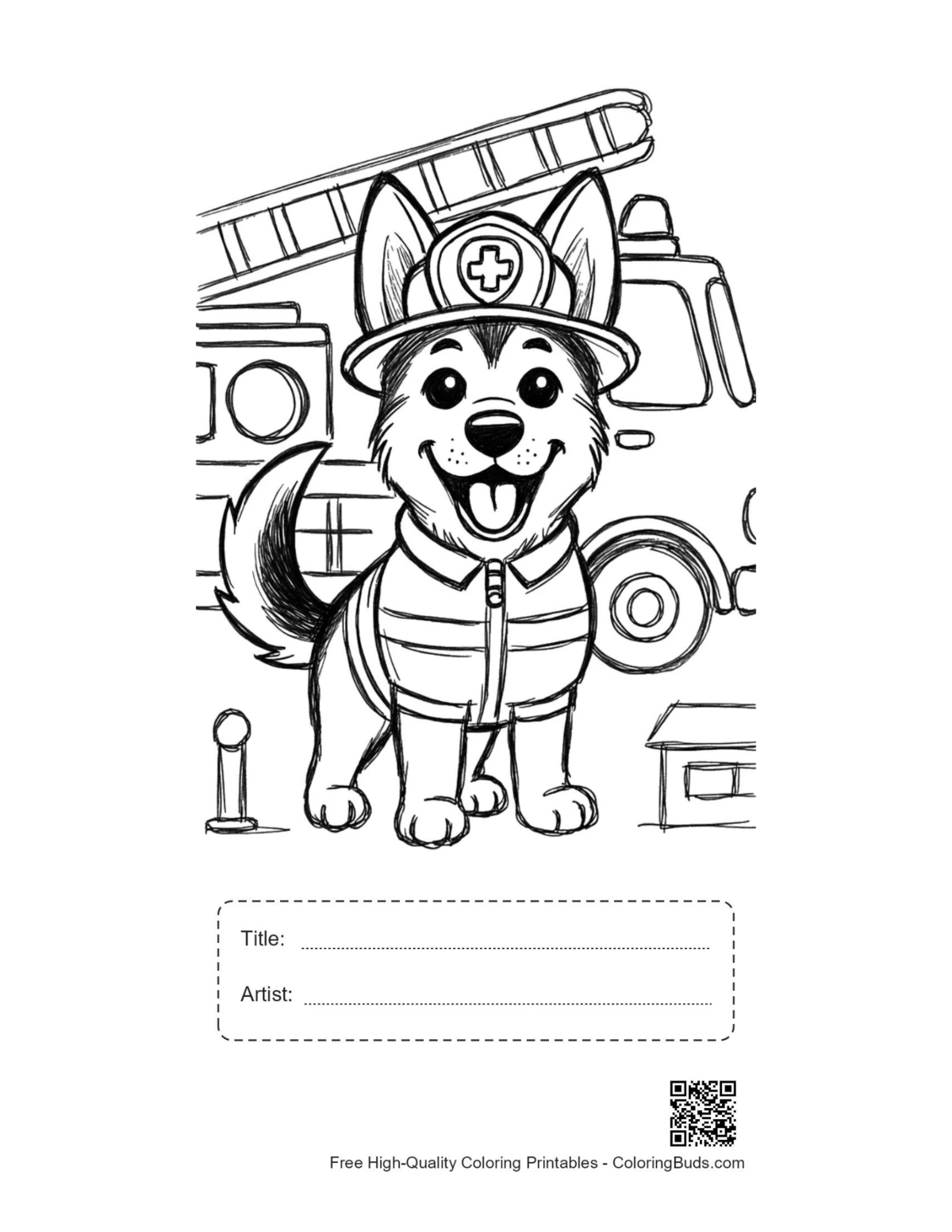German Shepherd firefighter printable with title box