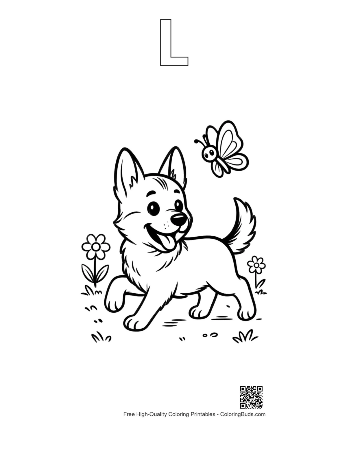 Deutscher Schäferhund Welpe Wiese Schmetterling Alphabet L Umriss