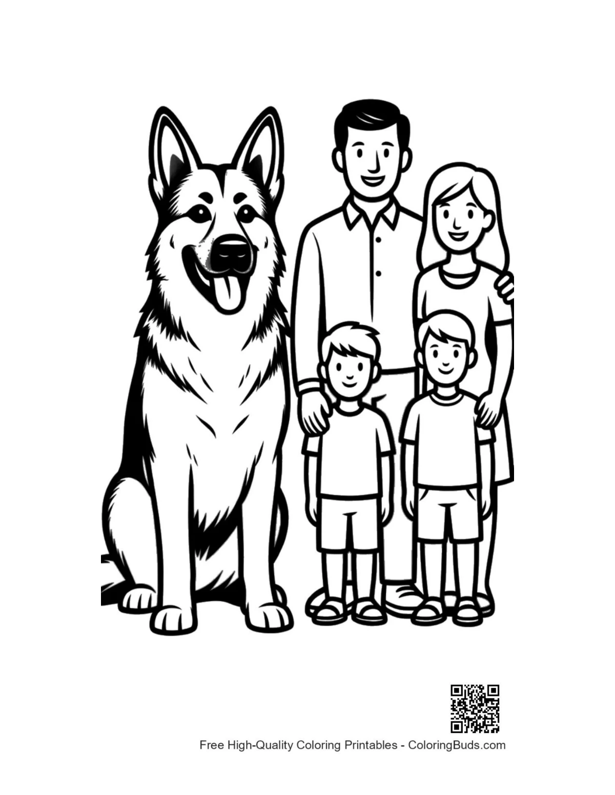 Giant German Shepherd with happy family printable