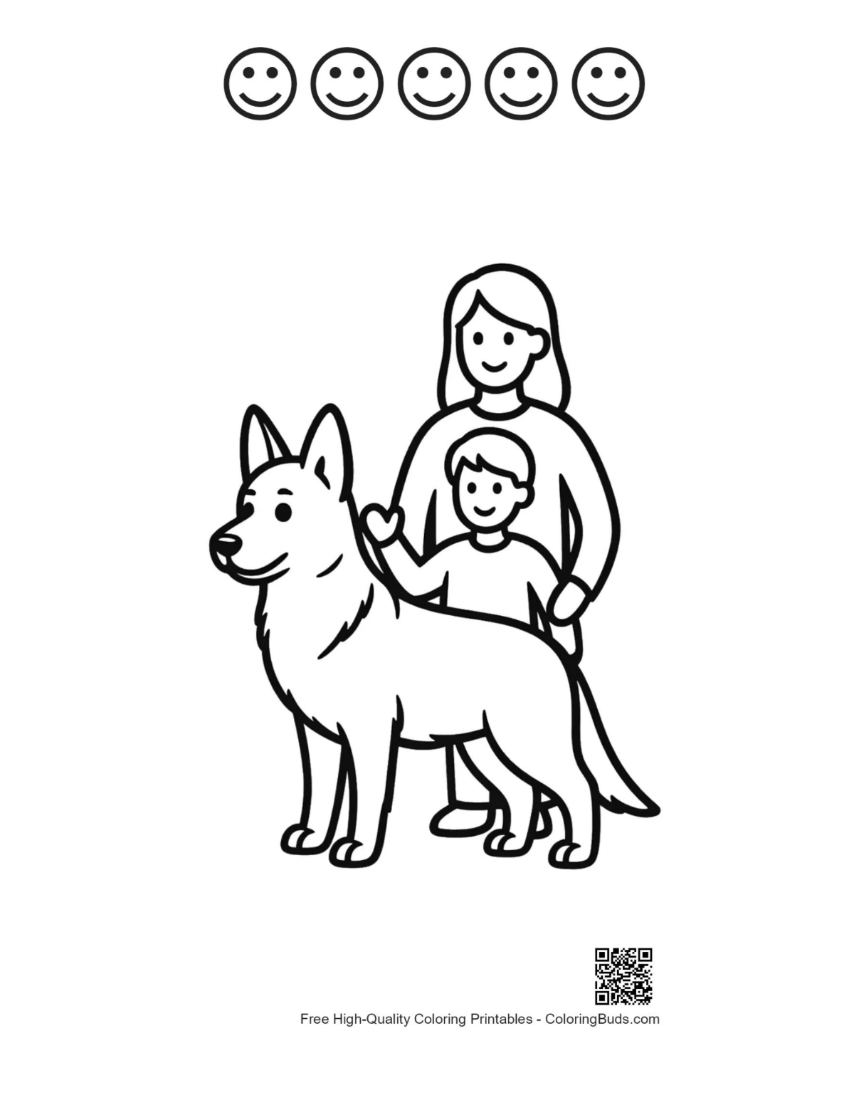 Happy faces family and German Shepherd outline