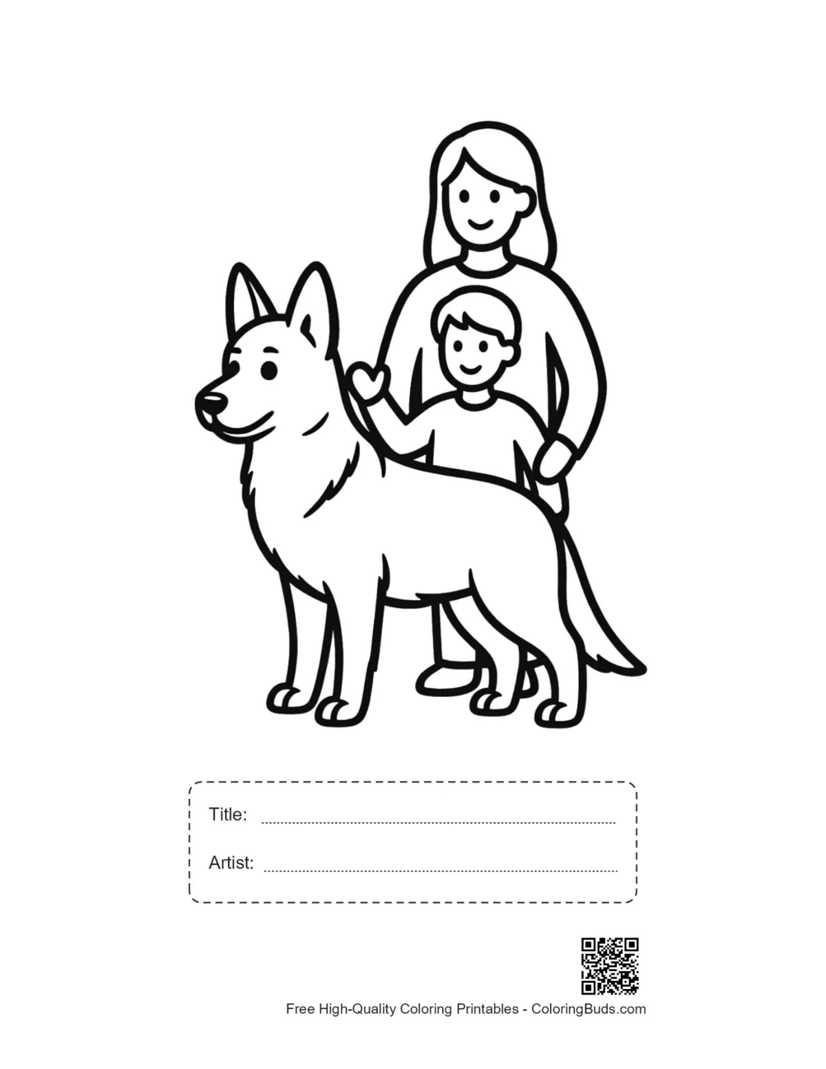 Family and German Shepherd printable with title box