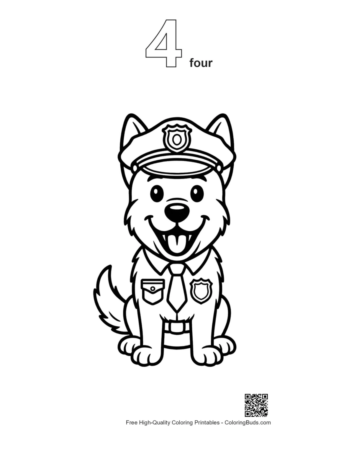 German Shepherd puppy police cap outline coloring page #4