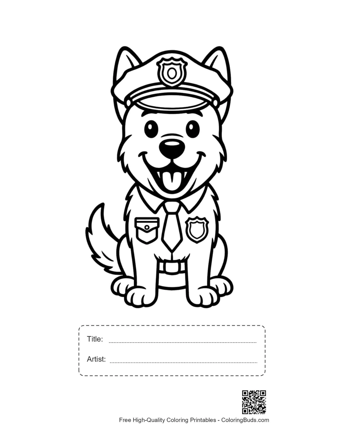 Small German Shepherd puppy police cap printable with title box