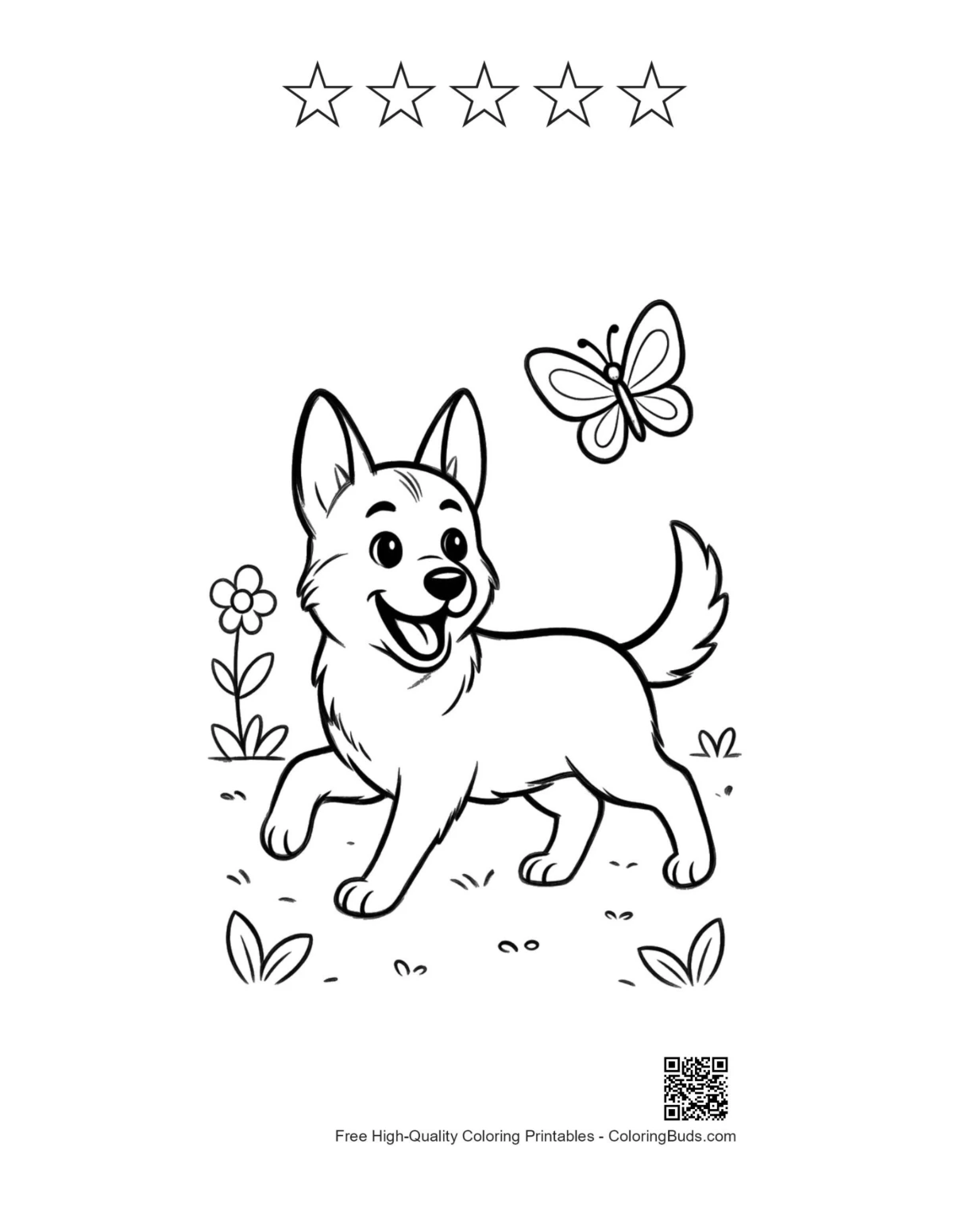 Puppy printable with 5 star outlines
