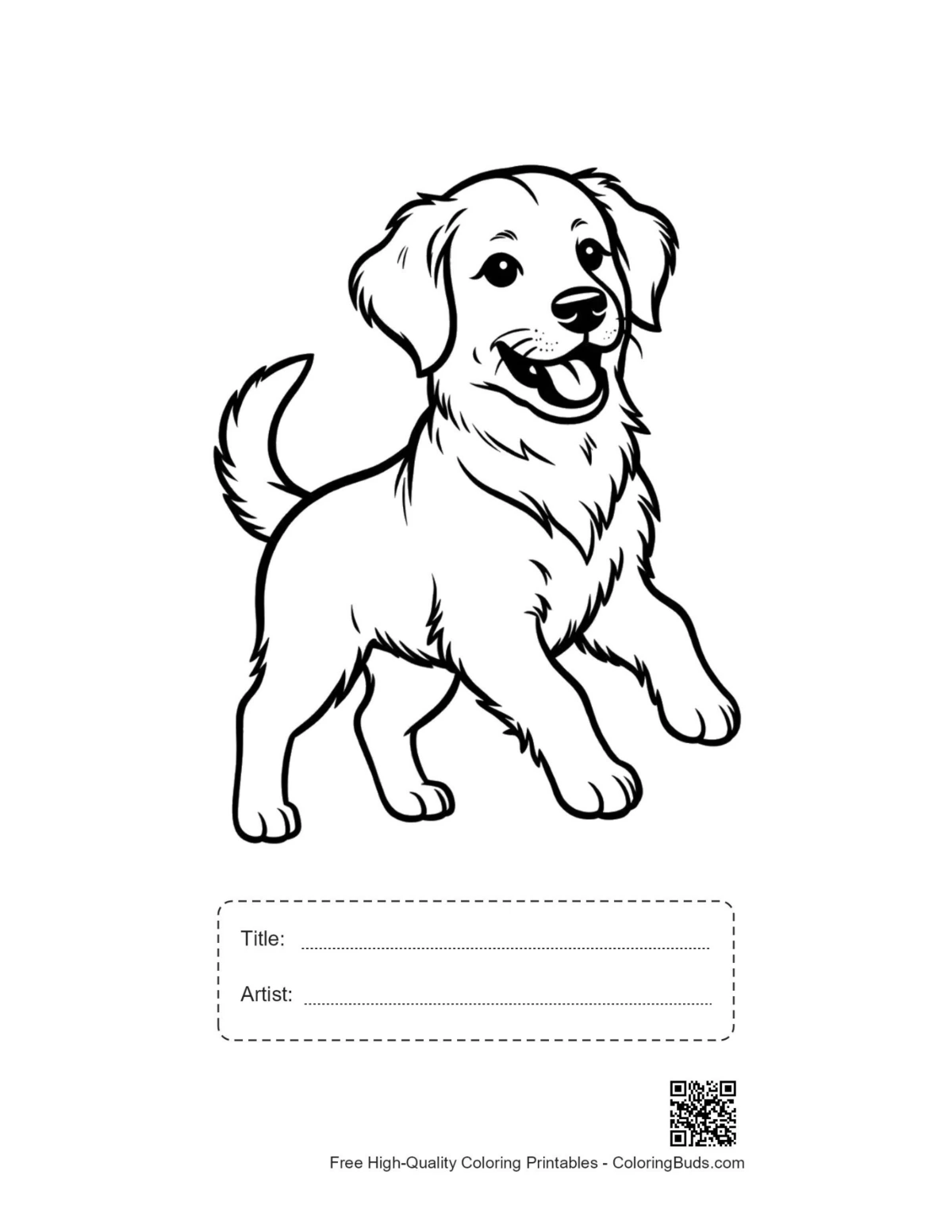 Golden retriever puppy meadow run printable with title artist box