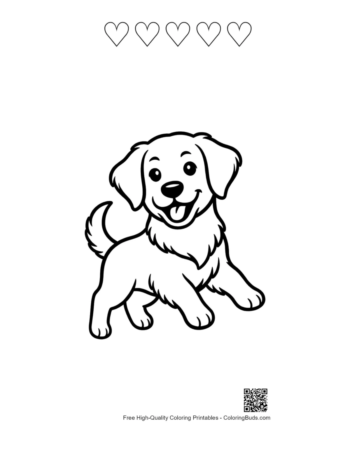 Golden retriever puppy with 5 heart outlines printable