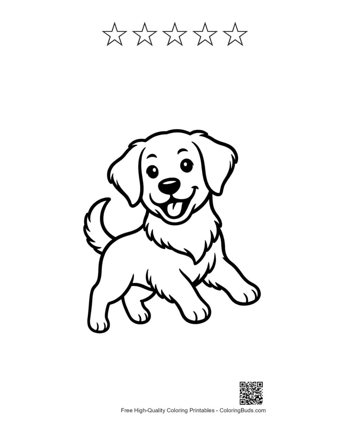 Puppy printable with 5 star outlines for coloring