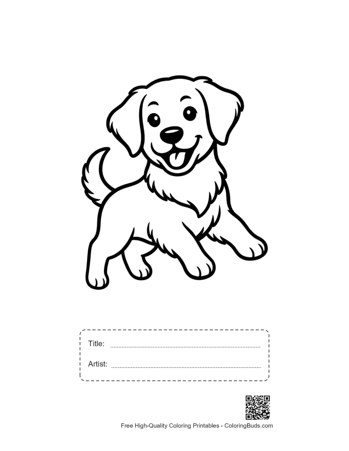 Golden retriever puppy printable with title artist box