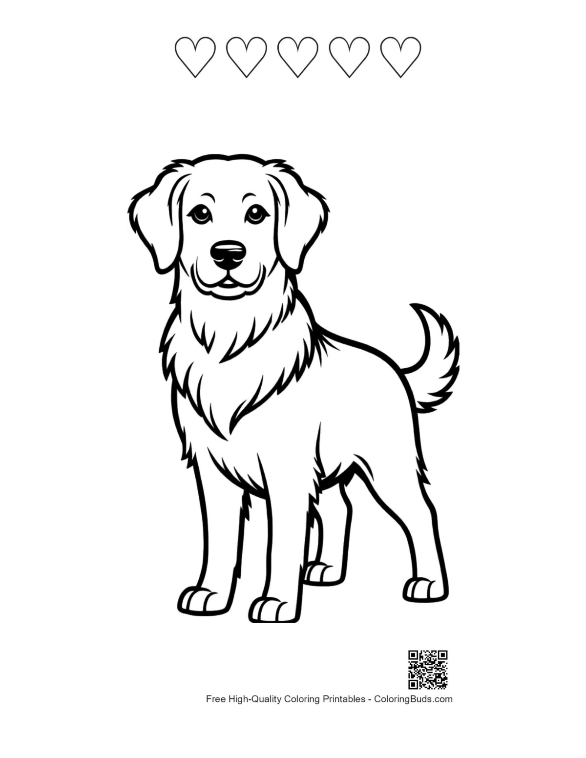 Golden retriever with hearts outline printable