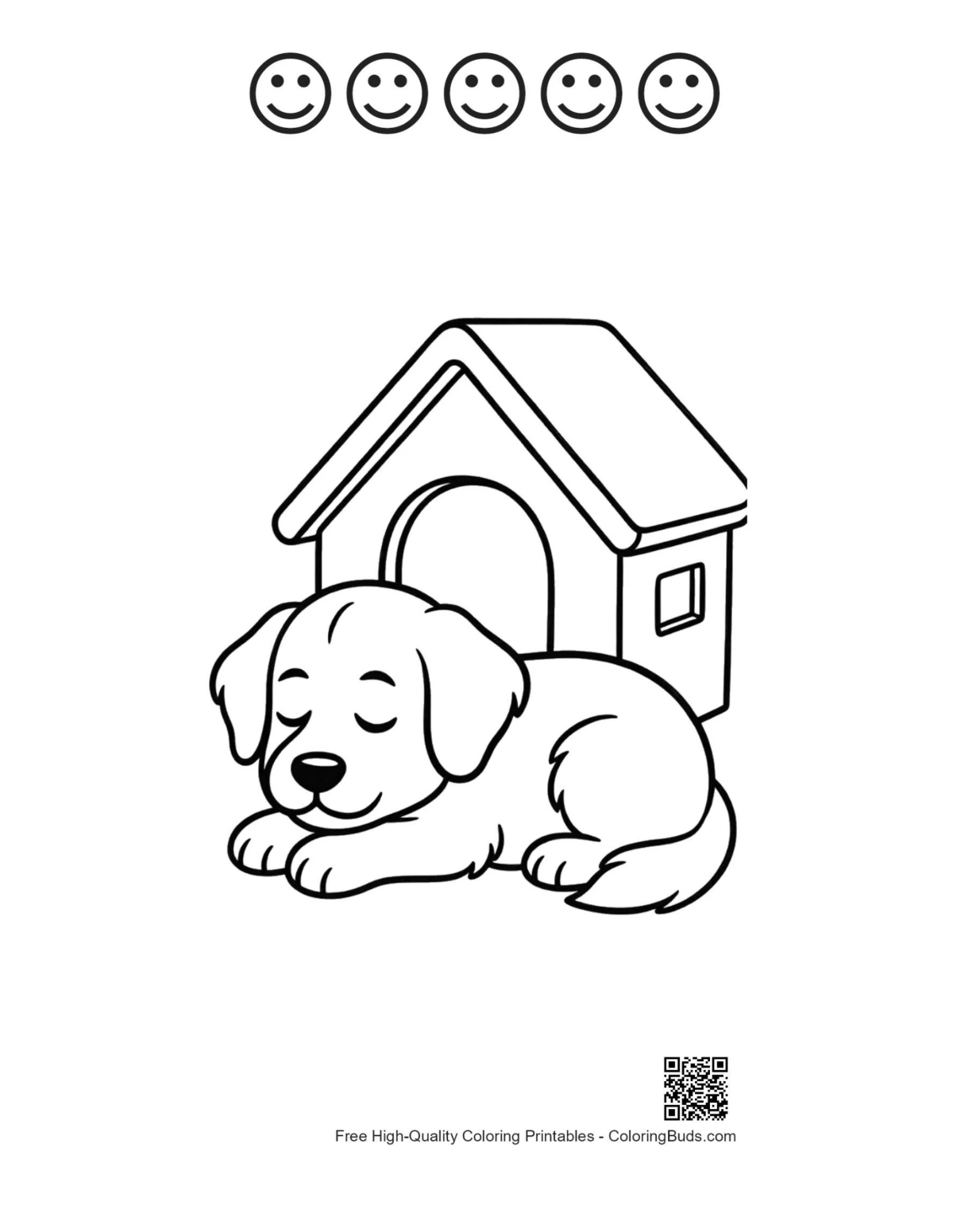 Sleeping retriever coloring page with happy faces