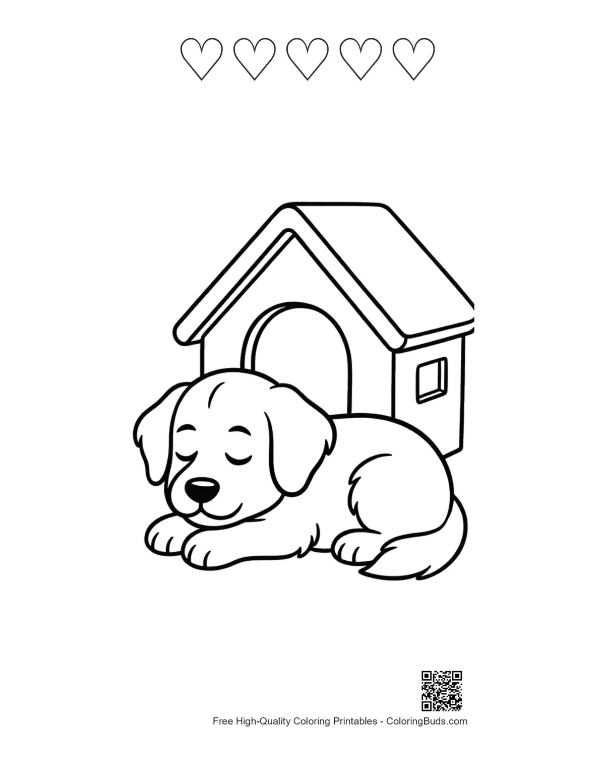 Golden retriever puppy printable with heart outlines