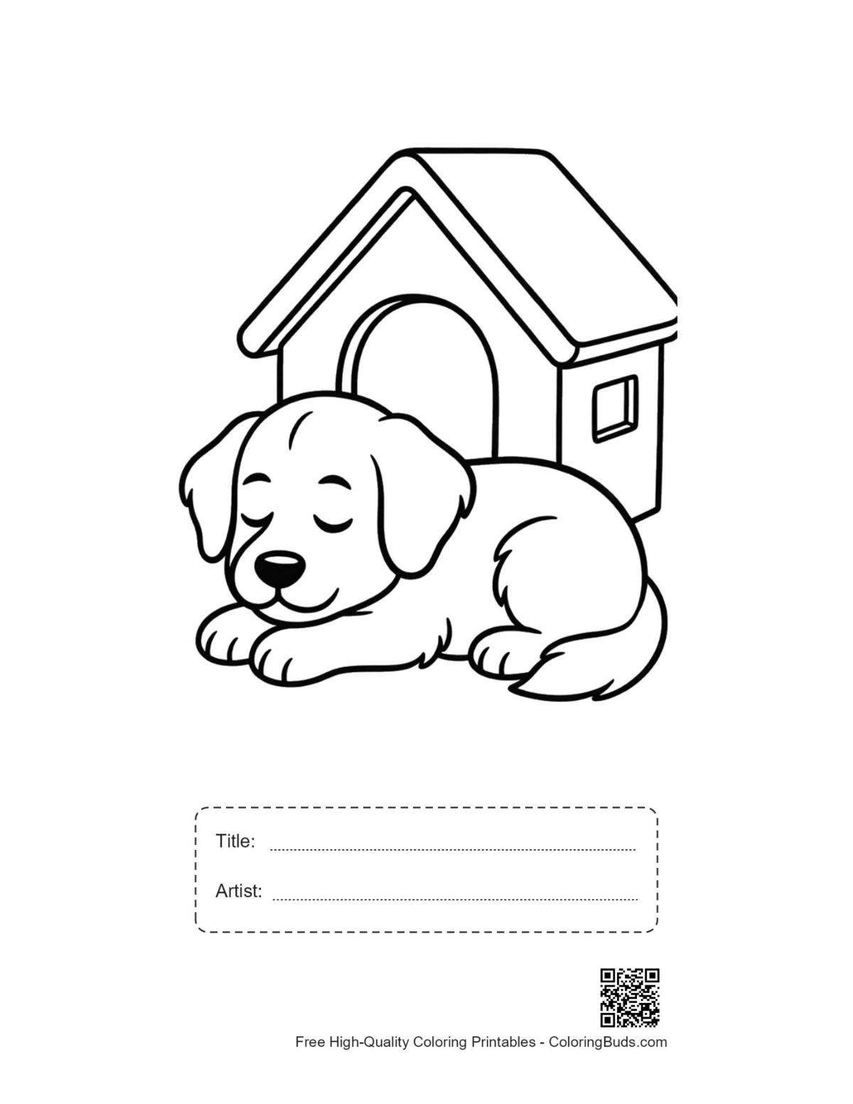 Golden retriever puppy sleeping printable with title box