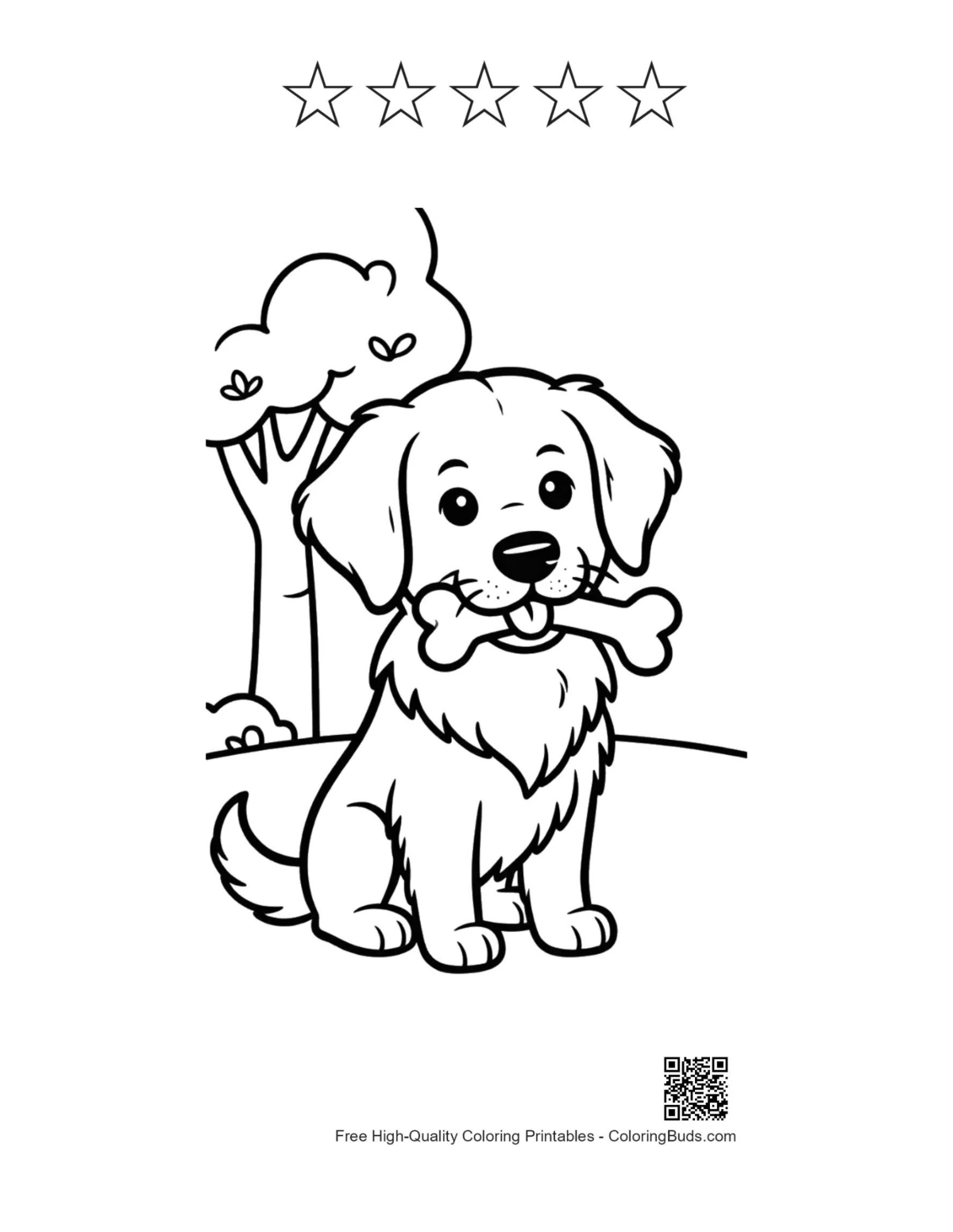 Golden Retriever coloring page with 5 stars